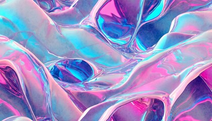 seamless 80s holographic pink and blue frosted molten plastic jelly waves background texture trendy...