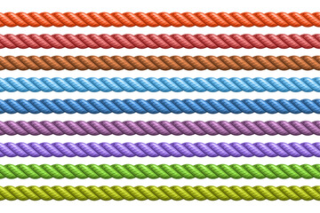 Vector Seamless Rope Set, group of illustration horizontal decorative multicolored long ropes, collection of many variety repeating plastic ropes on white background © mihmihmal
