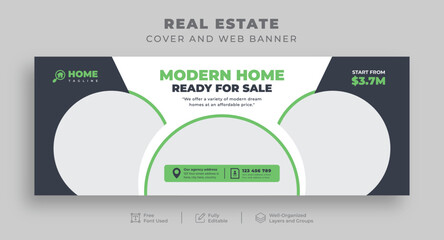 Real Estate Marketing Facebook Cover & Multipurpose Web Banner Designs for Construction, Renovation, Handyman Services, House Rent, Interior Furniture, and Office Sale on Social Media