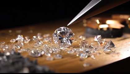 diamond cutting and polishing factory, processes raw diamonds - obrazy, fototapety, plakaty