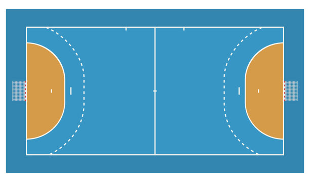 Handball court, with its markings and goals seen from above (cut out)