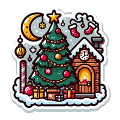 Vector christmas stickers collection with cute seasonal elements