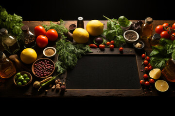 vegetables on a wooden board. Fruit and vegetable borders Fruit and vegetable borders on wood table. A pile of vegetables and fruits on a table. Fresh vegetables ready for cooking shot on rustic woode