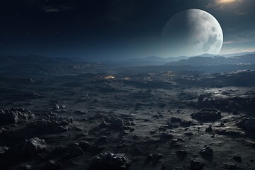  an artist's rendering of an alien landscape with a distant object in the distance, and a distant object in the foreground with a distant object in the foreground.