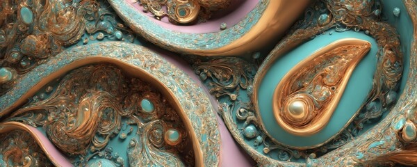 a close up of a blue and gold abstract design - obrazy, fototapety, plakaty