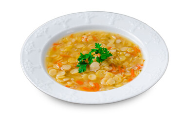 Pea Soup, Vegetarian and Vegan Pea Soup on White Background