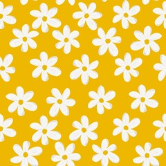 Fototapeta na wymiar Daisies arranged with vivid background seamless designed with hand drawn design in minimalist style. Contemporary collage print Modern pattern for design.