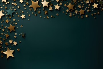  a group of gold stars on a dark green background with a place for a text or an image to put on a card or brochure or brochure.