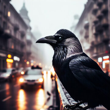 Crow taking a picture of a city street