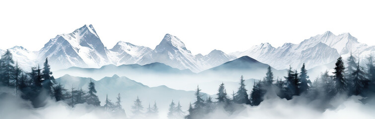 Picturesque landscape with majestic snowy mountain peaks - obrazy, fototapety, plakaty