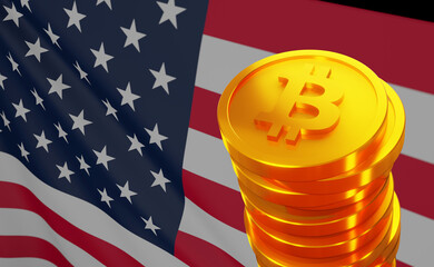 Flag of USA and bitcoins