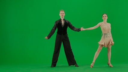 Elegant Ballroom Dance Couple in Action chroma key.