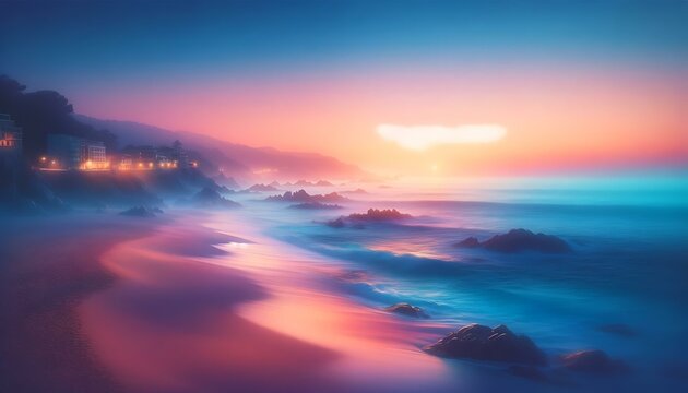 Gradient color background image with a dreamy coastal twilight theme