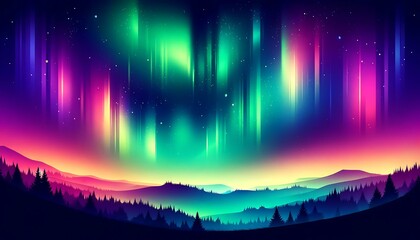 Gradient color background image with a mystical northern lights theme