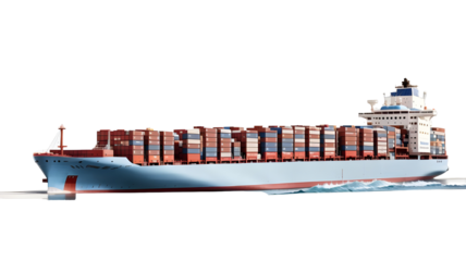 Large container ship isolated on white background, With Clipping Path. Full Depth of Field. Focus stacking. PNG. Generative AI