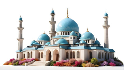 Obraz premium Mosque Isolated on white background, With Clipping Path. Full Depth of Field. Focus stacking. PNG. Generative AI