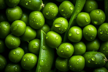 Generative AI illustration of fresh green raw peas in their pod