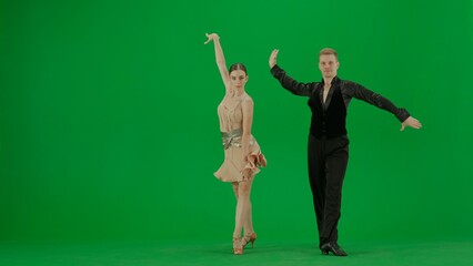 Elegant Ballroom Dance Couple in Action chroma key.