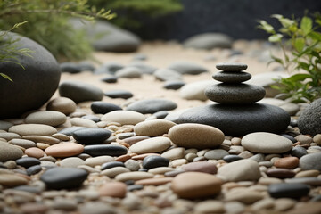 A serene Zen garden with carefully arranged stones, each symbolizing financial stability and balance generated with AI