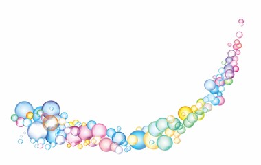 
Colored bubbles moving. Round water drops on effervescent aspirin give off colored bubbles