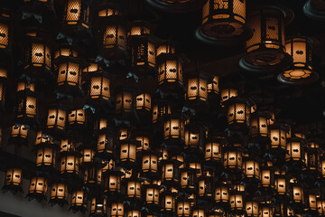 A lots of japanese lanterns with worm lighting