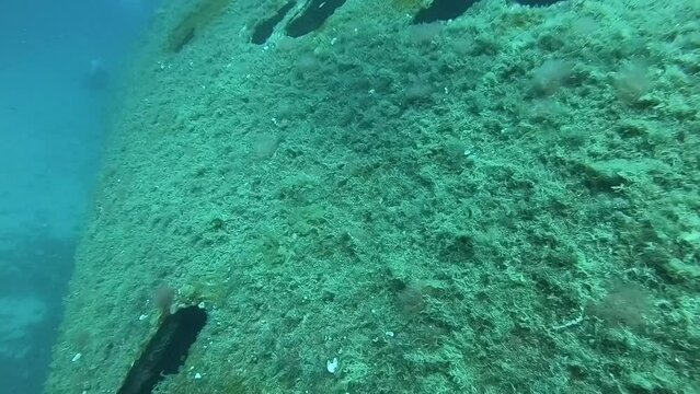 Steamship wreck Teti, lying on the sandy bottom from 1930 near Vis island, Adriatic sea, Croatia