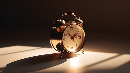 golden retro alarm clock on white table