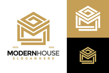 Letter M Modern House Logo design vector symbol icon illustration - obrazy, fototapety, plakaty