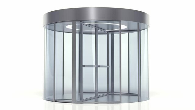 Revolving door isolated on white. 3d animation