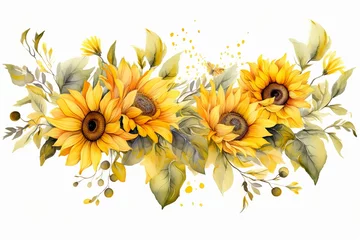 Poster de jardin  hand painted sunflower floral border on white background made with generative ai   © smoke