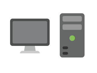 Monitor and pc flat icon. Computer components vector illustration. 