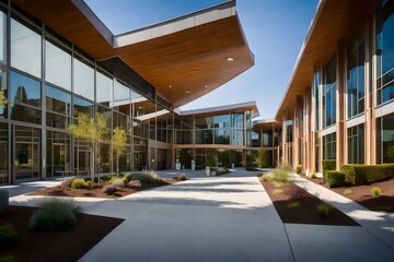 A contemporary, sustainable Hospital campus in Ukiah, Ukiah , photorealistic, Northern Calif , Ukiah , in the style of architecture