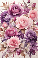 Beautiful watercolor floral bouquet in pink, purple and violet colors