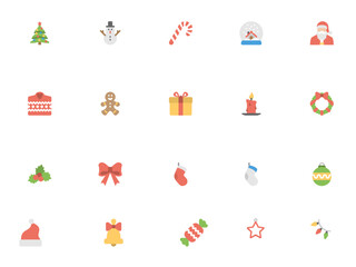Christmas Flat web icons set on abstract background.