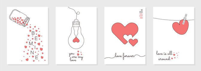 Valentine's day concept posters set Romantic event celebration greeting cards. Cute love banners or greeting cards. Happy valentine design vector set.