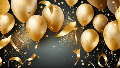 Deurstickers confetti and luxury gold balloon birthday celebration border © Deanne