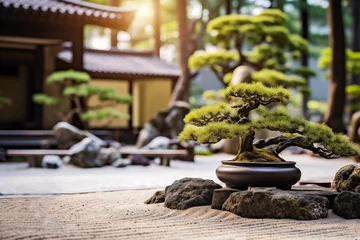 Tafelkleed Minimalist zen japanese garden for spiritual meditation and relaxation © Eliya