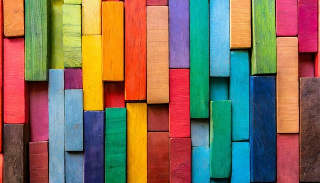 colorful background of wooden blocks a spectrum of multi colored wooden blocks aligned background or cover for something creative or diverse