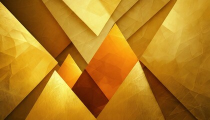 abstract yellow background triangle design with layers of orange gold geometric shapes in modern...