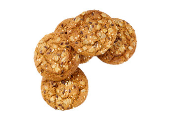 oatmeal cookies on a white background, close-up small depth of field