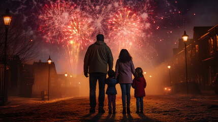 A family setting off fireworks to ring in the New Year.