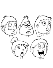 Papier Peint photo Dessin animé Cartoon Heads and Faces Vector Illustration Art Set