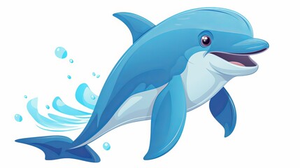 An illustration of an animal with a playful dolphin jumping in blue water.