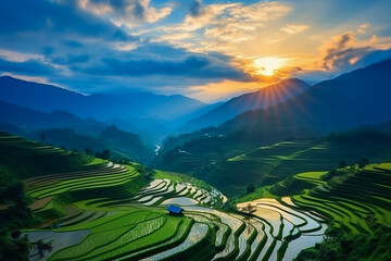 Scenic rice terraces in Asia - obrazy, fototapety, plakaty