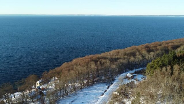 Winter shot of Omberg Mountain and lake Wattern in Ostergotland, Sweden