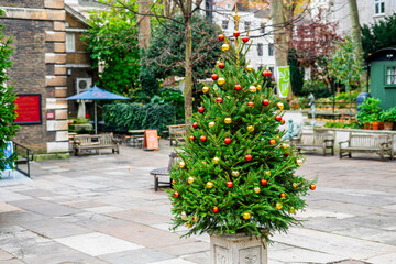 Beautiful Christmas Tree outside of St Mary Abchurch in London, England