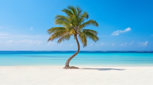 Eagle beach in aruba is a beautiful place to view a palm tree on the white sand with a beautiful view