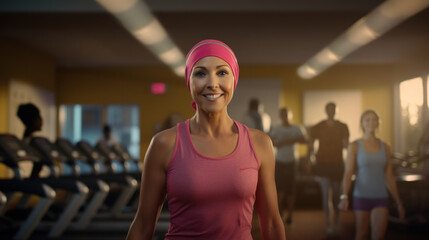 A fitness instructor leading a workout for cancer survivors.