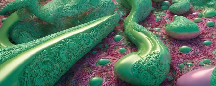 a 3d image of a green and pink substance