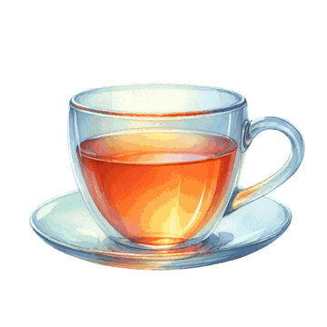 transparent cup of tea watercolor paint on white for greeting card wedding design